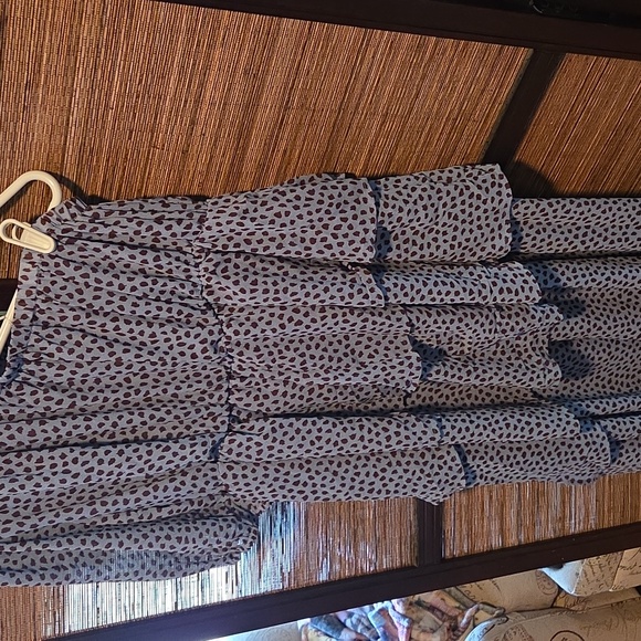 Blue & Brown Polka Dot 3-Layered Ruffle Long Dress - Picture 3 of 11
